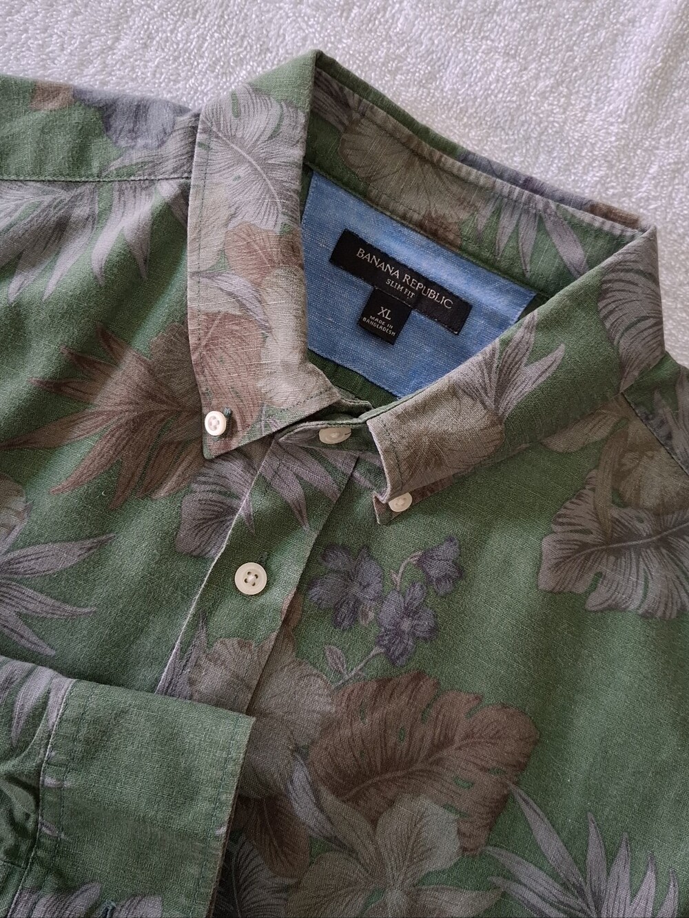 Banana Republic Men's Slim Fit Floral Linen Cotton Button Down  L/S  Shirt XL